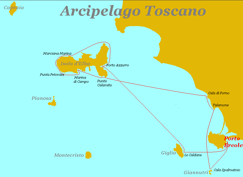 rotte nella zona dell'Arcipelago Toscano