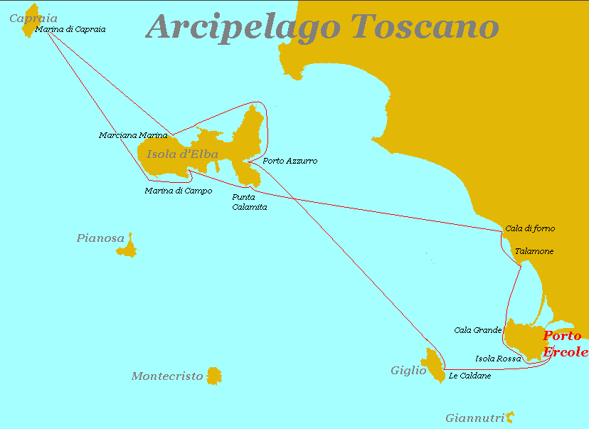 rotte nella zona dell'Arcipelago Toscano